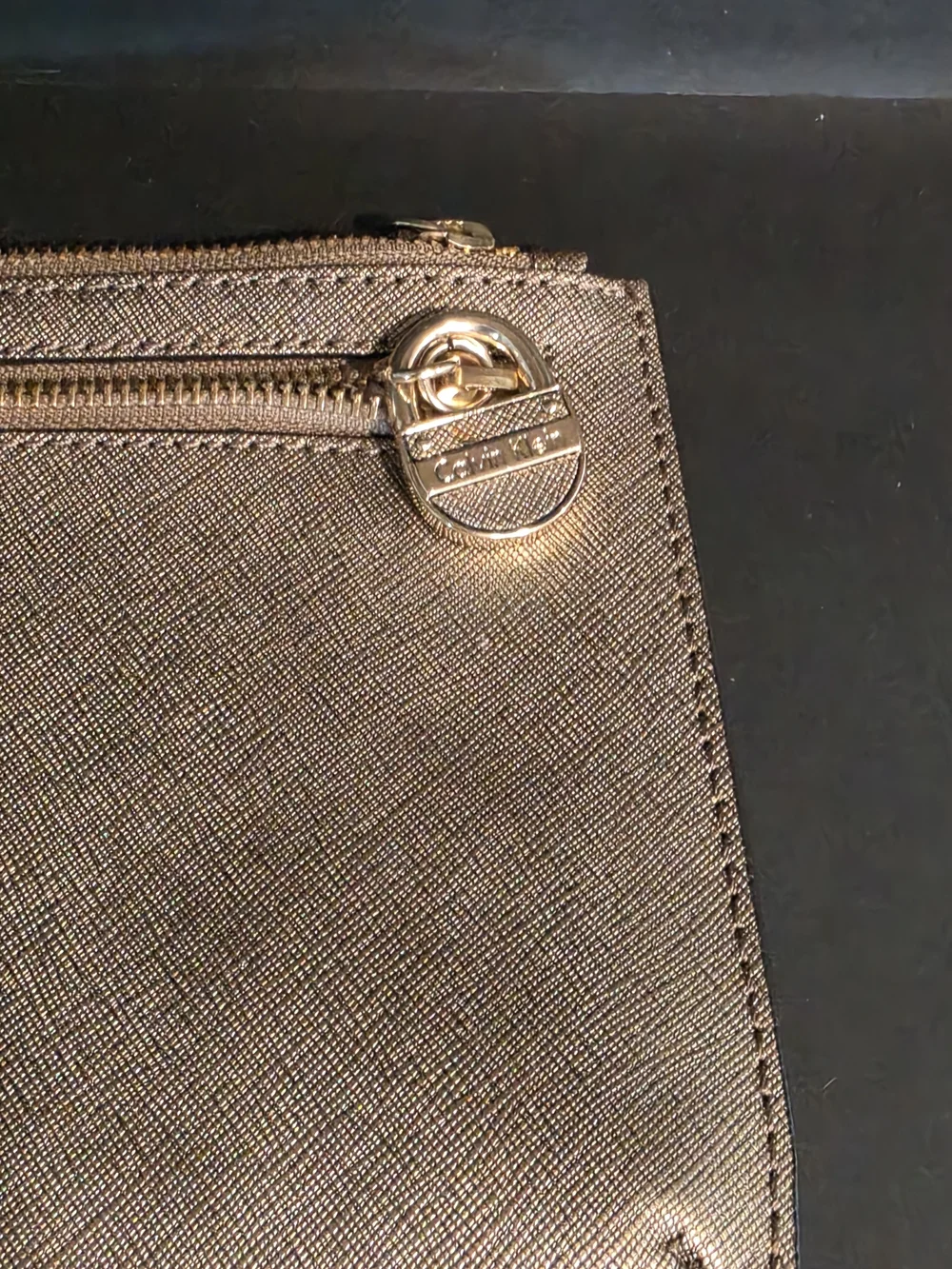 Calvin Klein Metallic Bronze Wristlet Clutch